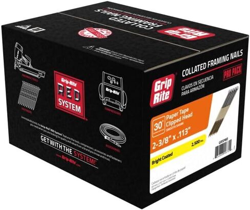 Grip-Rite GRSP8D Cooler Head 2-3/8-inch by .113-9nch by 30 Degree Paper Collated Smooth Coated Framing Nail, 2,500 per Box in Saudi Arabia