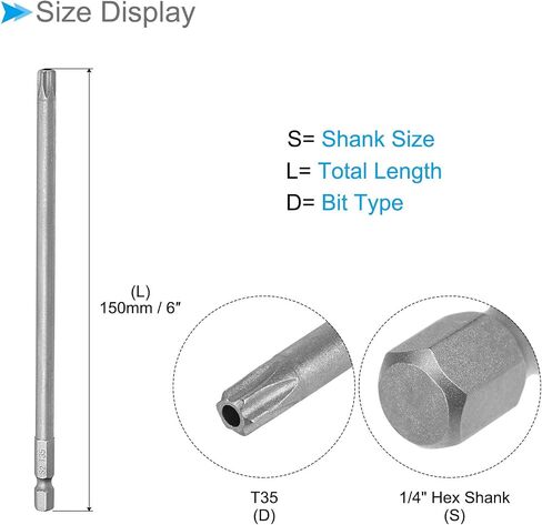 T35 Torx Head Screwdriver Bit, 6" Long 1/4 Inch Hex Shank, Magnetic Security Tamper Proof Star Drill Driver - (Applications: for Repair), 1-Pieces in Saudi Arabia
