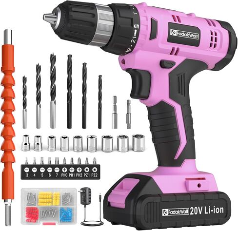 Cordless Drill Set, 20V Electric Power Drill with Battery And Charger, Torque 30N, 21+1 Torque Setting, 3/8-Inch Keyless Chuck, Drill Driver Bits Kit, with LED Electric Drill Set. in Saudi Arabia