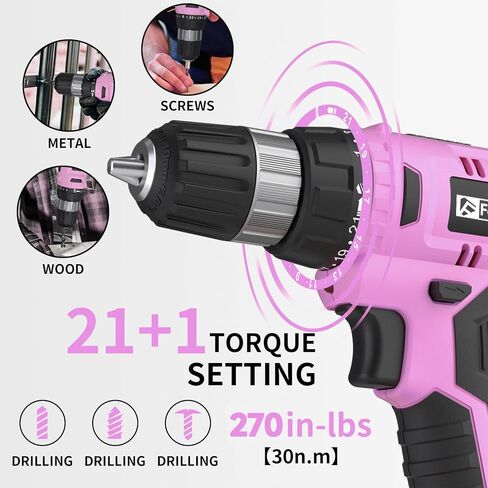 Cordless Drill Set, 20V Electric Power Drill with Battery And Charger, Torque 30N, 21+1 Torque Setting, 3/8-Inch Keyless Chuck, Drill Driver Bits Kit, with LED Electric Drill Set. in Saudi Arabia