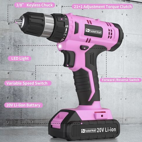 Cordless Drill Set, 20V Electric Power Drill with Battery And Charger, Torque 30N, 21+1 Torque Setting, 3/8-Inch Keyless Chuck, Drill Driver Bits Kit, with LED Electric Drill Set. in Saudi Arabia