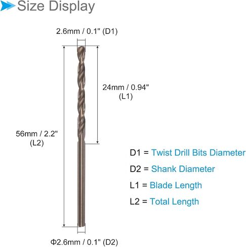Cobalt Twist Drill Bits, 2.6mm Cutting Diameter 0.1" Shank, M35 High-Speed Steel Jobber Drill Bit Set (Applications: for Metal Wood Plastic), 12-Pieces in Saudi Arabia