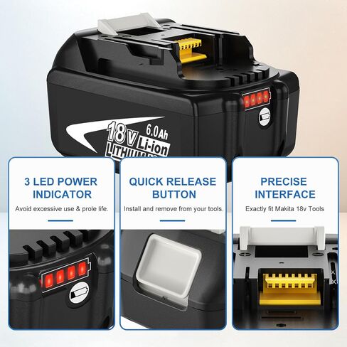 6.0Ah BL1860B Replacement Battery Compatible with Makita 18V Battery Lithium-ion Compatible with Makita 18 Volt BL1850B BL1840B BL1830B BL1835 BL1840 BL1850 BL1860 LXT400 Battery with LED Indicator in Kuwait