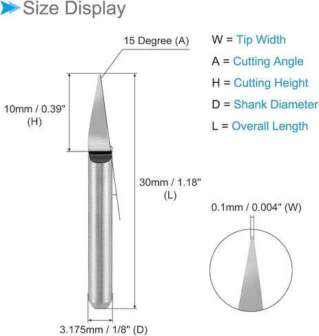 Engraving CNC Router Bits, 0.1mm (0.004") Tip Width 15 Degree Angle 1/8" Shank Solid Carbide 2-Flute V Groove Carving Bits - (Applications: for Wood Acrylic Plastic), 10-Pieces in Saudi Arabia