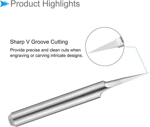 Engraving CNC Router Bits, 0.1mm (0.004") Tip Width 15 Degree Angle 1/8" Shank Solid Carbide 2-Flute V Groove Carving Bits - (Applications: for Wood Acrylic Plastic), 10-Pieces in Saudi Arabia