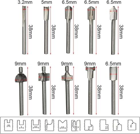 CLAHJQX 10 قطعة HSS راوتر بت قاطع خشب طقم طحن 1/8 "3.2 مللي متر قاطع الطحن نمط القاطع لآلة الحفر المقلم in Kuwait