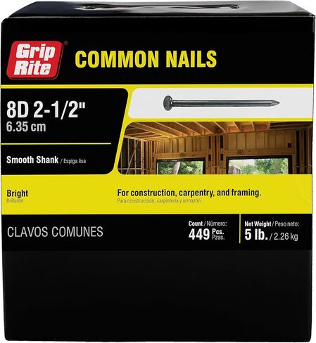 Grip-Rite 8C FASN'ERS Diamond Point 8D 10-1/2 Gauge Bright Common 2-1/2" Construction Framing Nails 500 Pack in Saudi Arabia