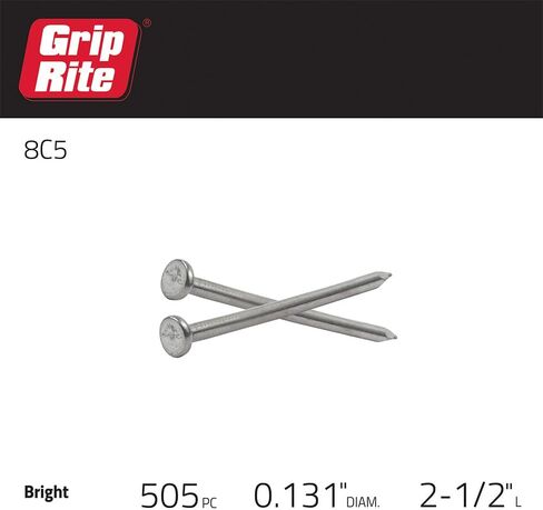 Grip-Rite 8C FASN'ERS Diamond Point 8D 10-1/2 Gauge Bright Common 2-1/2" Construction Framing Nails 500 Pack in Saudi Arabia