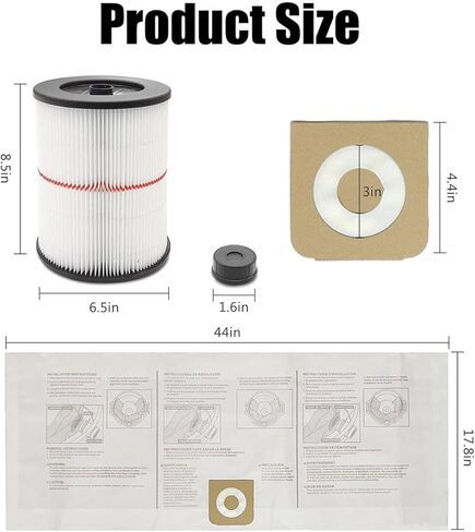 Anboo 2 حزمة 17816 مرشح للحرفي متجر Vac، مرشحات فراغ للحرفي فراغ 5 6 8 12 16 32 جالون وأكبر، 2 حزمة CMXZVBE38749 أكياس جمع الغبار للحرفيين 16 إلى 20 جالون in Kuwait