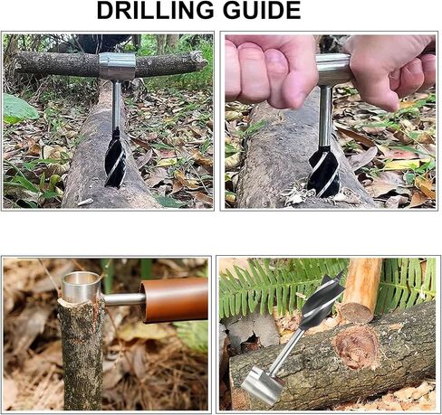 Survival Tool Sets for Bushcraft Settlers with Folding Saw, Manual Drill Wrench, Scotch Eye Auger Drill and Hand Hole Maker for Camping, Outdoor, Bushcrafting with Protective Case and Hook in Kuwait
