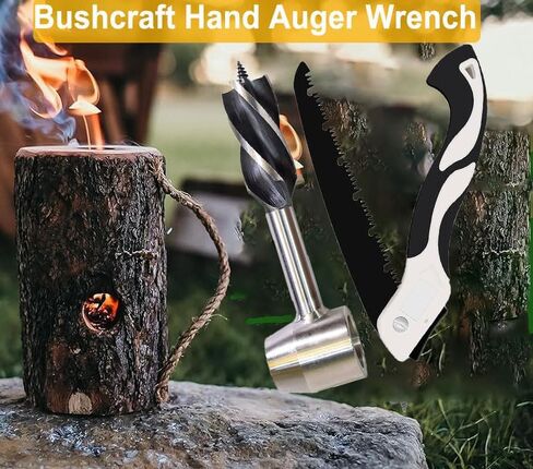 Survival Tool Sets for Bushcraft Settlers with Folding Saw, Manual Drill Wrench, Scotch Eye Auger Drill and Hand Hole Maker for Camping, Outdoor, Bushcrafting with Protective Case and Hook in Kuwait