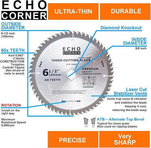 6-1/2" Wood Cutting Circular Saw Blade Heavy Duty Combo Pack, 48Tooth+24Tooth 5/8" Arbor Non-Stick Coating in Saudi Arabia
