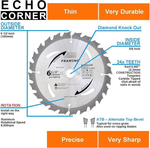 6-1/2" Wood Cutting Circular Saw Blade Heavy Duty Combo Pack, 48Tooth+24Tooth 5/8" Arbor Non-Stick Coating in Saudi Arabia