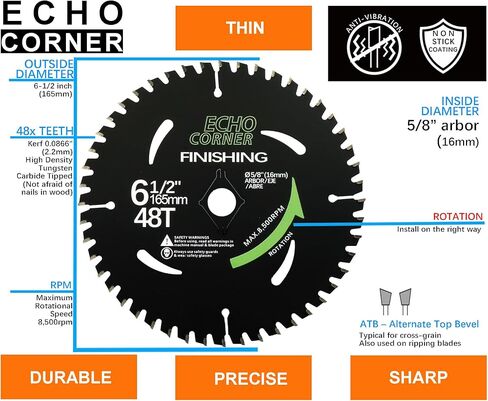 6-1/2" Wood Cutting Circular Saw Blade Heavy Duty Combo Pack, 48Tooth+24Tooth 5/8" Arbor Non-Stick Coating in Saudi Arabia