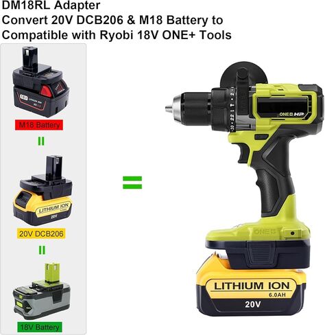 استبدال محول بطارية DM18RL لبطارية Ryobi 18V ONE+ Tools P108 ‎P189 P190 P197 PBP005، متوافقة مع بطارية Dewalt 20V DCB206 DCB204 ومتوافقة مع بطاريات Milwaukee M18 in Kuwait