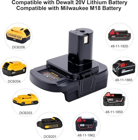 استبدال محول بطارية DM18RL لبطارية Ryobi 18V ONE+ Tools P108 ‎P189 P190 P197 PBP005، متوافقة مع بطارية Dewalt 20V DCB206 DCB204 ومتوافقة مع بطاريات Milwaukee M18 in Kuwait