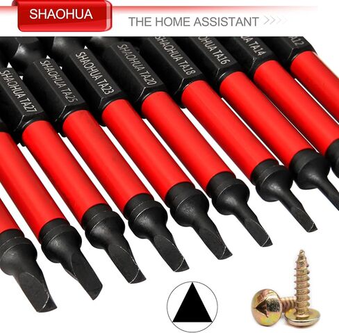 SHAOHUA 10 قطع من رؤوس مفك البراغي المثلثة، مجموعة لقم مثلثة قوية التأثير، مجموعة لقم مثقاب مثلث فولاذي S2 مطورة بأحجام TA12/14/16/18/20/23/25/ 27(x2)/30، 1/4''Hex 65mm طول مثلثي المفكات in Kuwait