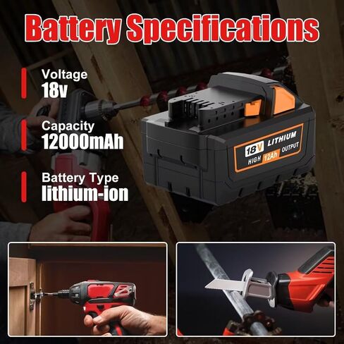 Upgraded to 12000mAh High Capacity Replacement Battery Compatible with Milwaukee 18 Volt Battery Lithium 48-11-1880, 48-11-1815, 48-11-1820, 48-11-1840, 48-11-1850 48-11-1860 Cordless Tools(Orange) in Saudi Arabia