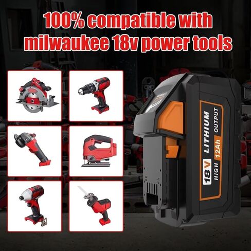 Upgraded to 12000mAh High Capacity Replacement Battery Compatible with Milwaukee 18 Volt Battery Lithium 48-11-1880, 48-11-1815, 48-11-1820, 48-11-1840, 48-11-1850 48-11-1860 Cordless Tools(Orange) in Saudi Arabia