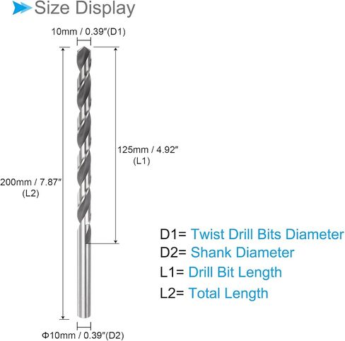 Extra Long 6542 High Speed Steel Twist Drill Bits, 8mm Diameter 250mm Length, Black Oxide Straight Twist Jobber Drill Bit - (Applications: for Metal Woodwork Plastic Aluminum) in Saudi Arabia