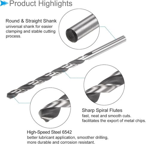 Extra Long 6542 High Speed Steel Twist Drill Bits, 8mm Diameter 250mm Length, Black Oxide Straight Twist Jobber Drill Bit - (Applications: for Metal Woodwork Plastic Aluminum) in Saudi Arabia