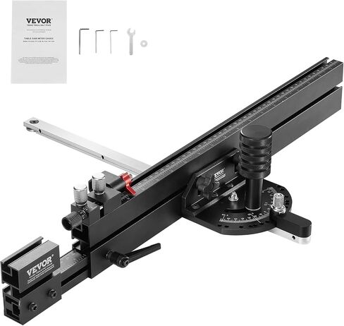 VEVOR Precision Miter Gauge, Standard Slot 3/4'' x 3/8'', Aluminum Alloy Table Saw Miter Gauge with 19-35 in Grating 15 Angle Stops Adjustable Spring Loaded Plunger and Removable Disc, for Woodworking in Saudi Arabia
