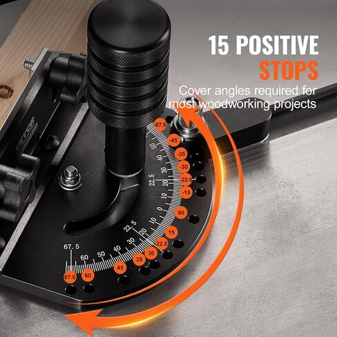 VEVOR Precision Miter Gauge, Standard Slot 3/4'' x 3/8'', Aluminum Alloy Table Saw Miter Gauge with 19-35 in Grating 15 Angle Stops Adjustable Spring Loaded Plunger and Removable Disc, for Woodworking in Saudi Arabia