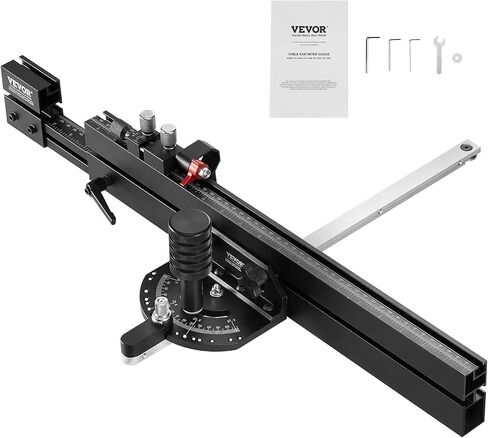 VEVOR Precision Miter Gauge, Standard Slot 3/4'' x 3/8'', Aluminum Alloy Table Saw Miter Gauge with 19-35 in Grating 15 Angle Stops Adjustable Spring Loaded Plunger and Removable Disc, for Woodworking in Saudi Arabia