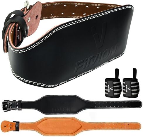 Genuine Leather Weight Lifting Belt With Free Wrist Wraps (Save $10 in Combo Pack) - 6 Inch Wide - Gym Belt - Bodybuilding belts - Lumbar Back Support - Weight Lifting Belts for Men & Women in Saudi Arabia
