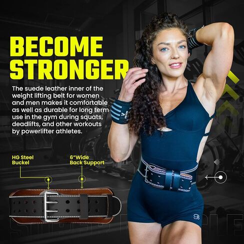 Genuine Leather Weight Lifting Belt With Free Wrist Wraps (Save $10 in Combo Pack) - 6 Inch Wide - Gym Belt - Bodybuilding belts - Lumbar Back Support - Weight Lifting Belts for Men & Women in Saudi Arabia
