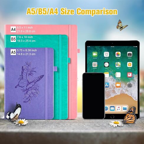 Lined Notebook Journal for Women, 312 Numbered Pages A5 Thick Leather Journal, 100gsm Paper Daily Journal for Work Travel, Hardcover College Ruled Notebook, Giftable Butterfly Floral Notebook, Purple in Kuwait