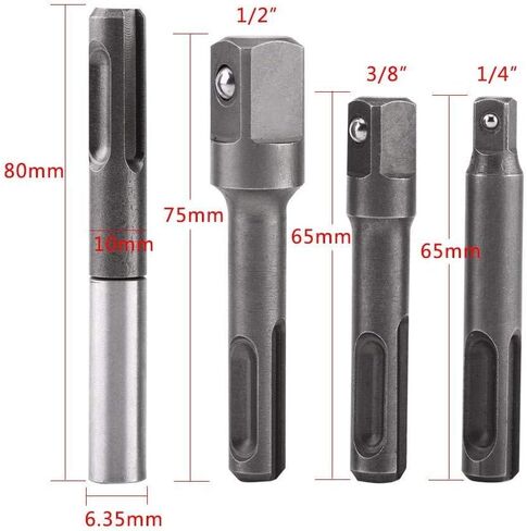 4 قطع SDS Plus مجموعة محول المقبس 1/4 بوصة 3/8 بوصة 1/2 بوصة، 1/4 بوصة محول مقبس سداسي، موصل تمديد لقمة مثقاب الرأس العالمي | عرافة عرقوب محول الحفر الجوز سائق، بت تمديد الطاقة in Saudi Arabia