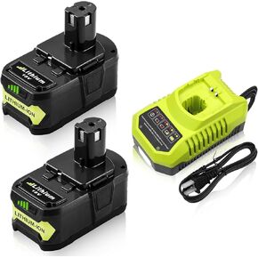 2Packs 18V 6000mAh Replacement Battery and Charger for Ryobi 18V Battery P102 P103 P104 P105 P107 P108 P109 P122 Battery Cordless Power Tools Compatible with Ryobi 18V Charger