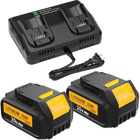 Upgraded 2Pack 8Ah Battery and Charger Combo for Dewalt 20V Max Battery and DCB102 20V Max Battery Charger for Dewalt 20V Lithium-ion Battery Replacement and DCB102 12V-20V Battery Charger Combo