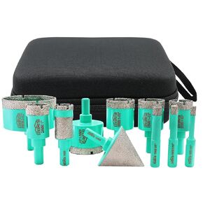 Tile Hole Saw Kit - (6/8/10/25/28/32/35/45/65mm+20mm Drilling Milling Bit+50mm Chamfer Bit) Diamond Core Drill Bits for Porcelain Ceramic Marble Brick Concrete,Triangle Shank