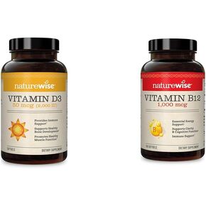 NatureWise Vitamin D3 2000iu 360 Count and Vitamin B12 1000mcg 150 Softgels for Energy, Immune Support and Healthy Muscle Function