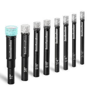 ZKH Dry Diamond Drill Bits Set,8 Pcs Tile Drill Bits for Porcelain Ceramic Marble Stone Glass Granite,Integrated Coolant for Fast Dry Drilling,3/16 1/4 5/16 3/8 1/2in,Separate Storage Case Round Shank