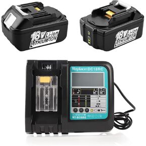 2X BL1850B 18V 5,0Ah Replacement for Makita Battery with DC18RC Charger, Compatible with Makita BL1860B BL1830B, for Makita DLM431Z DUC353Z DUB362Z DHP485 DDF485Z DHP482Z DDF484Z