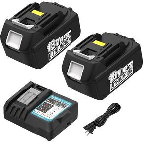 2Pack 18V 6.0Ah Battery BL1860 Replacement for Makita and 14.4V-18V Battery Charger DC18RC DC18RD Replacement Compatible with Makita 18V Lithium Battery BL1860 BL1860B