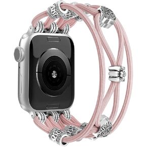 Beaded Bracelet Compatible with Apple Watch Band 40mm 41mm 38mm 44mm 42mm 45mm Women, Boho Braided Solo Loop Nylon Strap Stretchy Dressy Band Replacement for iWatch Series 9/8/SE/7/6/5/4/3