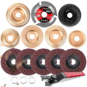 13PCS Wood Carving Disc Set for 4 1/2 Angle Grinder Attachments, Stump Ginder Blades Wheel for Wood, Flap Disc for Woodworking Cutting, Grinding, Shaping and Sanding