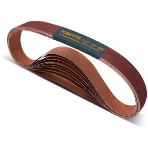 POWERTEC 18PK 1-1/2 x 30 Inch Sanding Belts, 3 Each of 60, 80, 120, 150, 240, 400 Grits, Aluminum Oxide Belt Sander Paper Assortment for Pipe Tube Polisher Sander, Woodworking (111380)