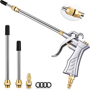 JASTIND Industrial Air Blow Gun with Brass Adjustable Air Nozzle, 8-14 Inch Extension with 2 Steel Air Flow Nozzle, High Volume Air Tool Dust Blower Gun for Air Compressor Attachments