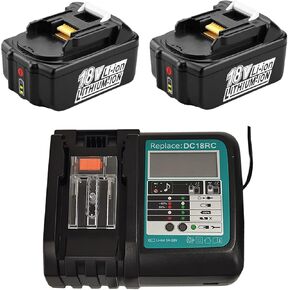 【2X18V 5.0Ah Battery Pack】 with Charger 3A DC18RC Replacement for Makita BL1850 BL1860 BL1850B BL1840 BL1830 14V BL1415 BL1430 BL1440 LXT400