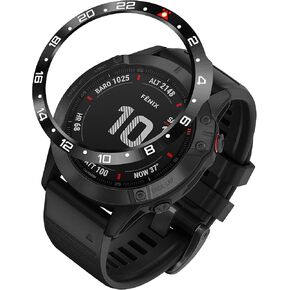 Bezel Ring Compatiable with Garmin Fenix 6X/6X Pro Watch, Stainless Steel Bezel Ring Adhesive Cover Anti Scratch & Collision Protector for Garmin Watch Bezel Accessory (Black - Not For 6/6 Pro)