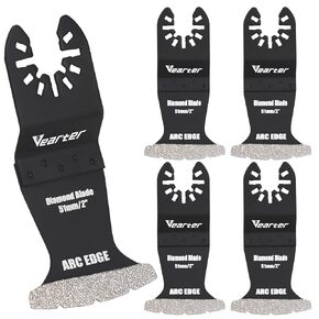 5PCS Diamond Oscillating Saw Blades, 2''/51mm Universal Multitool Blades for Grit Grout Removal, Quick Release ARC Edge Multi Tool Kit for Tile, Air Brick, Cement, Concrete, Masonry