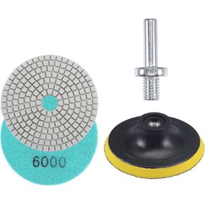 uxcell 4 Inch 10000 Grit Diamond Wet Polishing Pad Set, for Stone Concrete Marble Grinder or Polisher, with M10 Hook and Loop Backing Holder Pad Connecting Rod