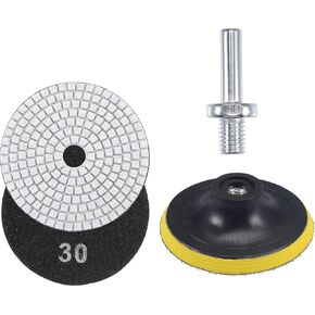 uxcell 4 Inch 10000 Grit Diamond Wet Polishing Pad Set, for Stone Concrete Marble Grinder or Polisher, with M10 Hook and Loop Backing Holder Pad Connecting Rod