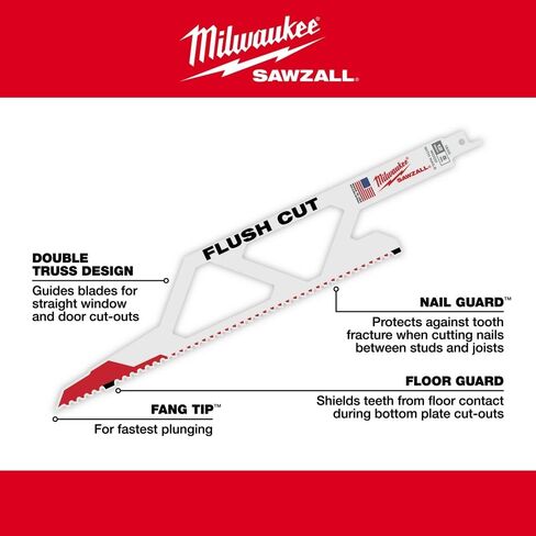 Milwaukee Electric Tool 48-00-1600 Sewall Torch Bi-Metal Reciprocating Saw Blade, 12" L x 2-1/8" W x 1/16" T in Saudi Arabia