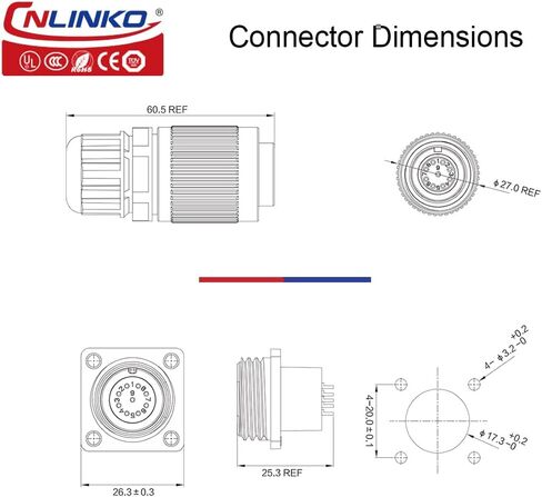 CNLINKO YW-20 موصل صناعي مقاوم للماء IP67 موصل دائري برغي في قفل توصيل موصل مضاد للتداخل غلاف معدني موصل طيران M20 2-14 دبوس مقبس شفة (2 دبوس) in Saudi Arabia